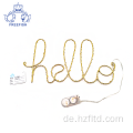 LED HELLO Drahtbuchstabenschild gold